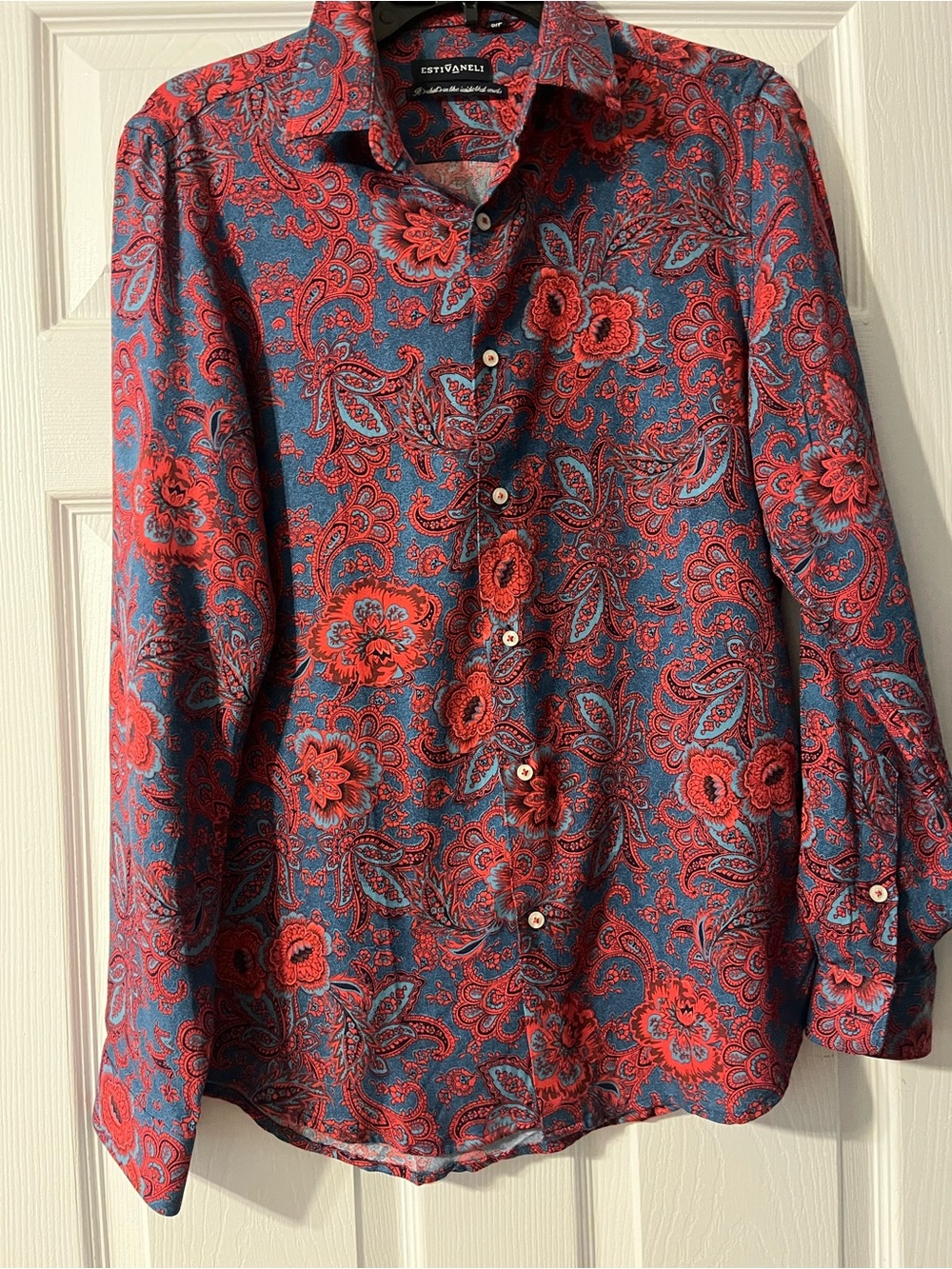 Women’s Red Floral Paisley Button-Down Shirt Estivaneli